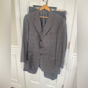 HICKEY FREEMAN Mens Gray WOOL Size 46 Windowpane Suit Pants 38x28